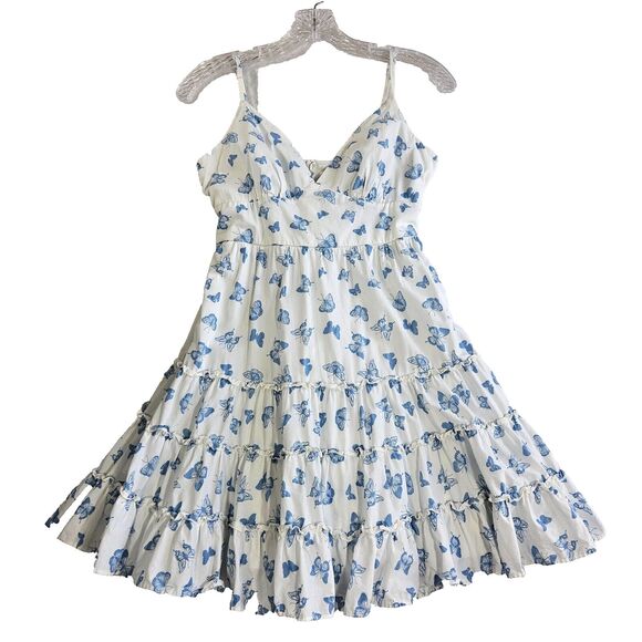 B Smart Dress Juniors Womens Sz 7 Mini Tiered Butterfly Y2K Coquette Babydoll - Picture 1 of 15